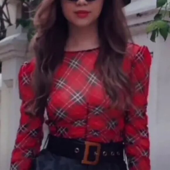 Victorias Secret Red Plaid Mesh Bodysuit size Large - Picture 13 of 13